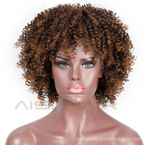 Aisi Hair Afro Kinky Curly Short Wigs Brown color Heat Resistant Synthetic Fiber Short Afro Curly Wigs for Black Women